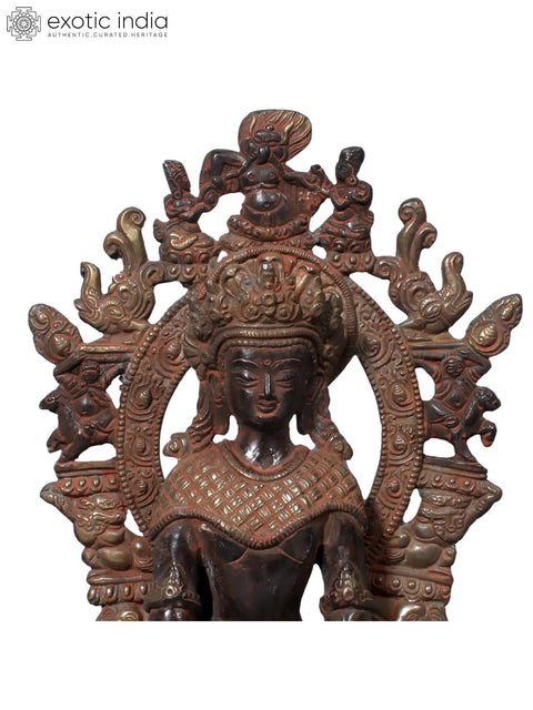 12" Brass Crowned Buddha Seated on Throne