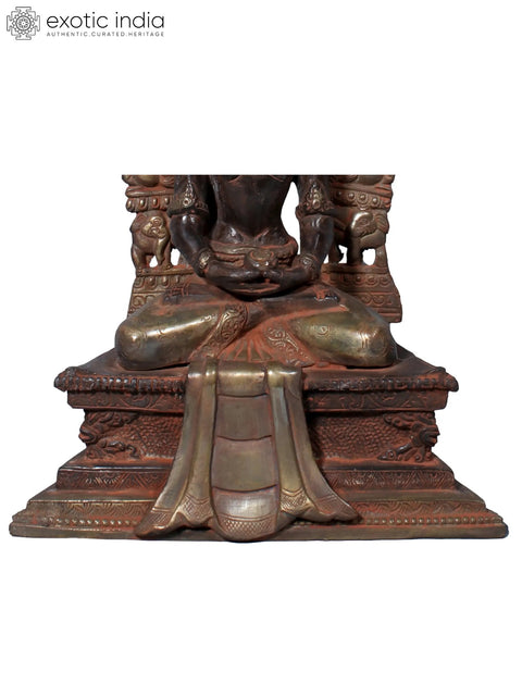 12" Brass Crowned Buddha Seated on Throne