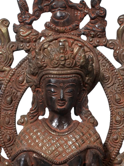 12" Brass Crowned Buddha Seated on Throne