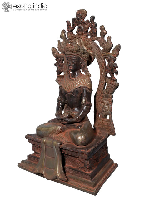 12" Brass Crowned Buddha Seated on Throne