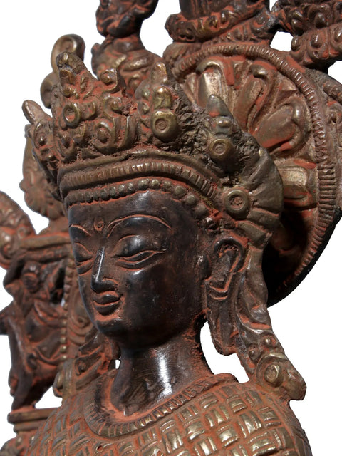 12" Brass Crowned Buddha Seated on Throne