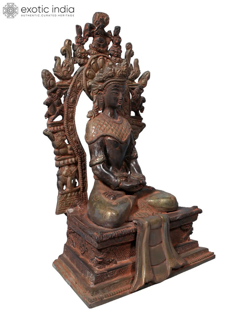 12" Brass Crowned Buddha Seated on Throne