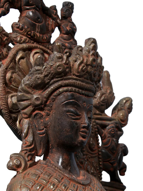 12" Brass Crowned Buddha Seated on Throne
