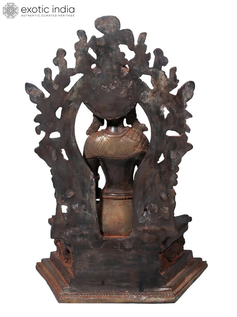 12" Brass Crowned Buddha Seated on Throne