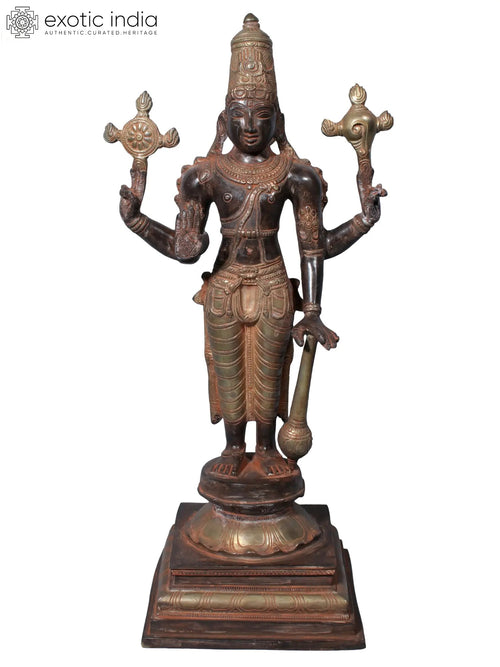 20" Brass Standing Lord Vishnu Statue for Home Pooja