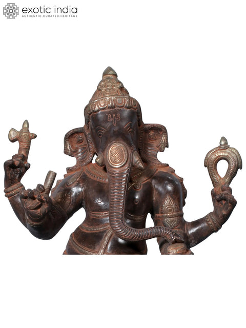 17" Brass Standing Chaturbhuja Lord Ganesha