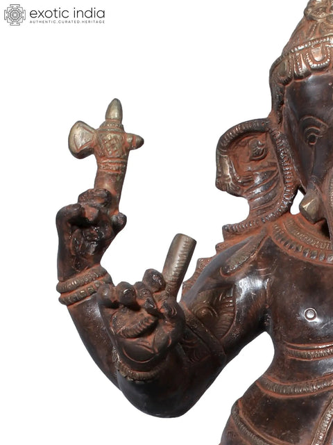 17" Brass Standing Chaturbhuja Lord Ganesha