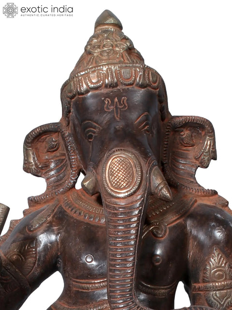 17" Brass Standing Chaturbhuja Lord Ganesha