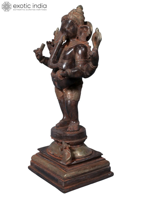 17" Brass Standing Chaturbhuja Lord Ganesha