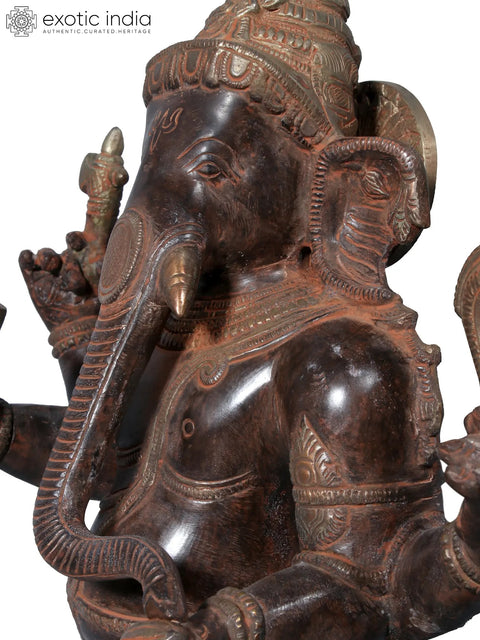 17" Brass Standing Chaturbhuja Lord Ganesha