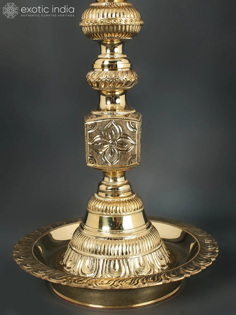 27" Authentic Peacock Oil Lamp For Ritual | Brass Lamp