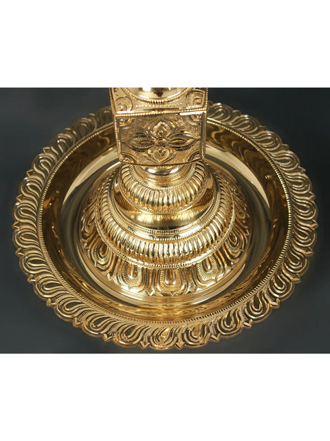 27" Authentic Peacock Oil Lamp For Ritual | Brass Lamp