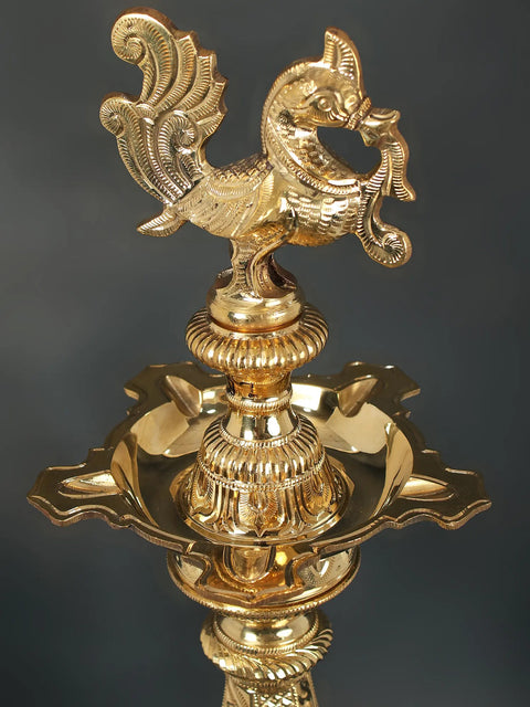 27" Authentic Peacock Oil Lamp For Ritual | Brass Lamp