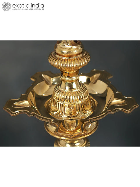 27" Authentic Peacock Oil Lamp For Ritual | Brass Lamp