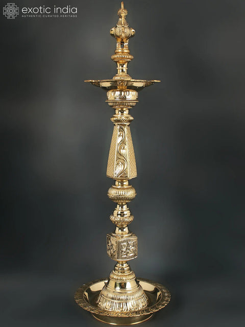 27" Authentic Peacock Oil Lamp For Ritual | Brass Lamp