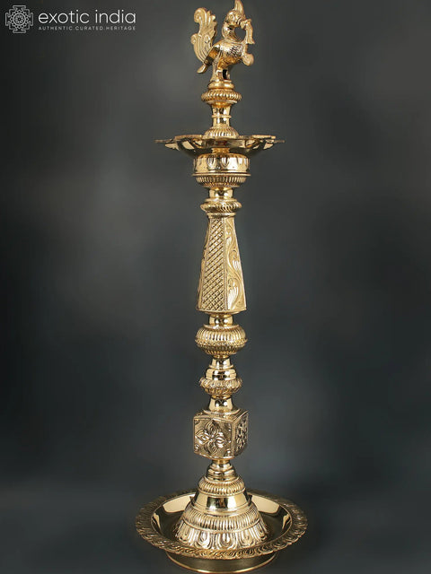 27" Authentic Peacock Oil Lamp For Ritual | Brass Lamp