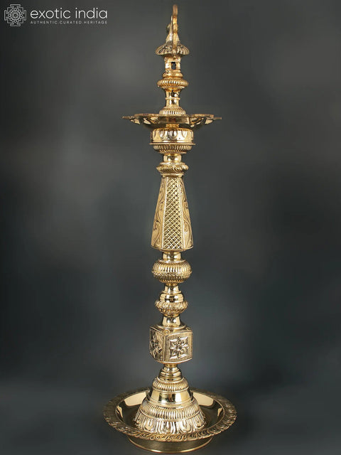 27" Authentic Peacock Oil Lamp For Ritual | Brass Lamp