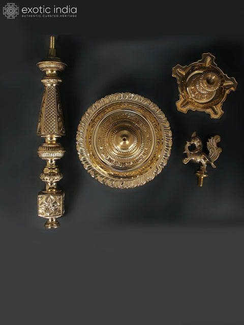 27" Authentic Peacock Oil Lamp For Ritual | Brass Lamp