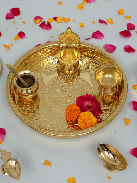 Brass Ganesha Puja Thali Set (15 Pcs)
