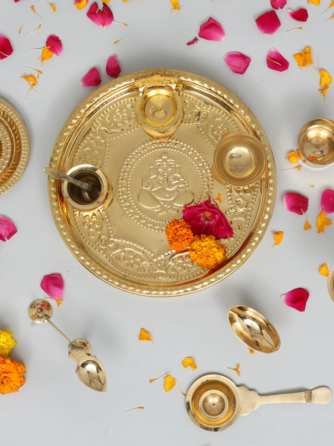 Brass Ganesha Puja Thali Set (15 Pcs)