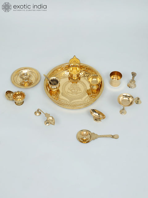 Brass Ganesha Puja Thali Set (15 Pcs)