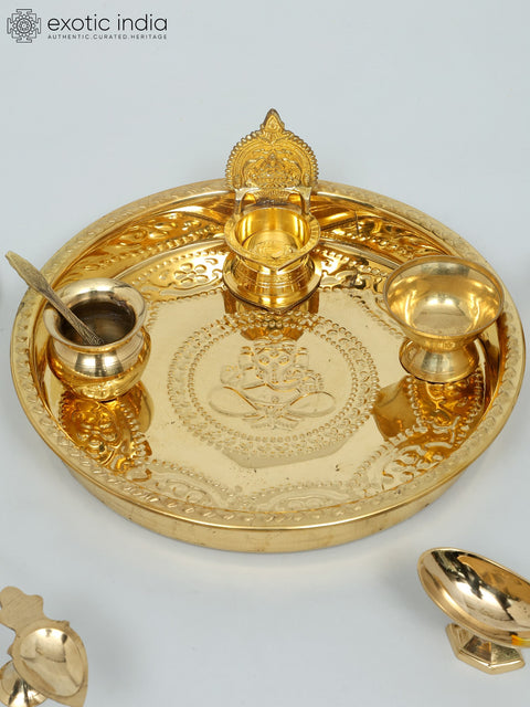 Brass Ganesha Puja Thali Set (15 Pcs)