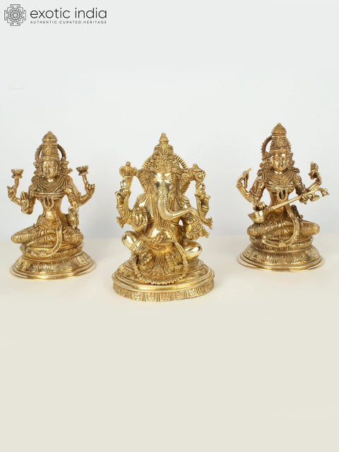 Superfine Lakhsmi Ganesha Saraswati (Set of 3) | Brass
