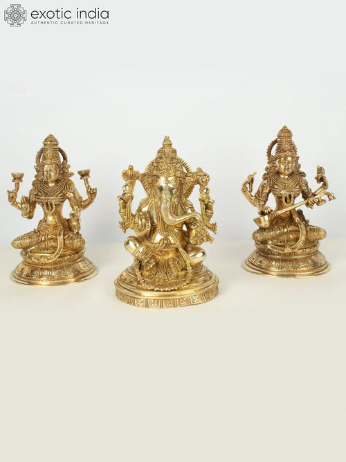 Superfine Lakshmi Ganesha Saraswati Brass Idol Set of 3