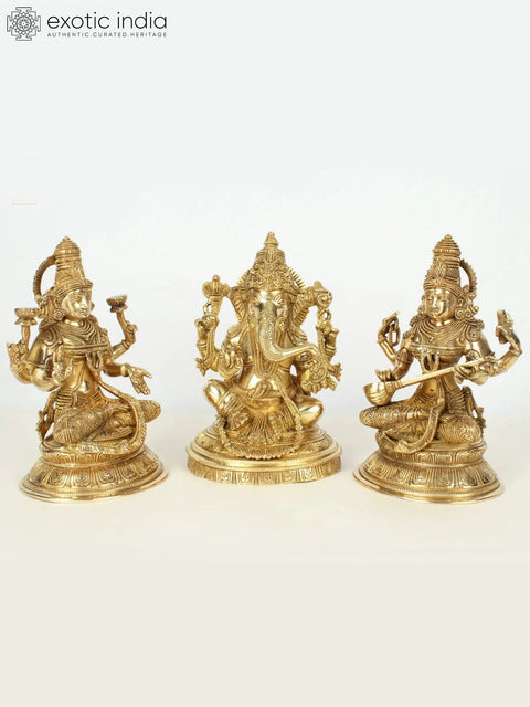 Superfine Lakhsmi Ganesha Saraswati (Set of 3) | Brass