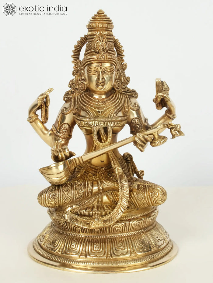 Brass Saraswati Playing Veena Handmade Statue