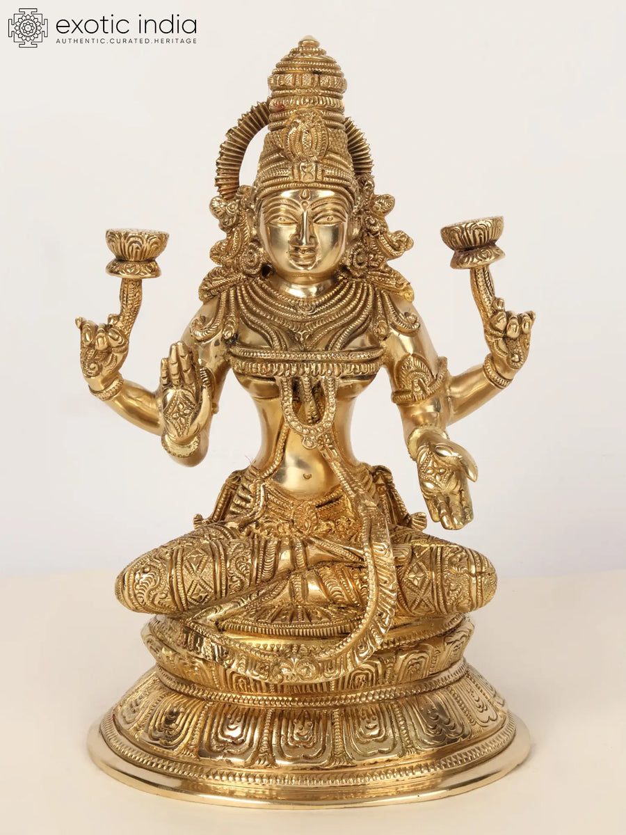 Brass Goddess Lakshmi Statue - Handmade Wealth Idol