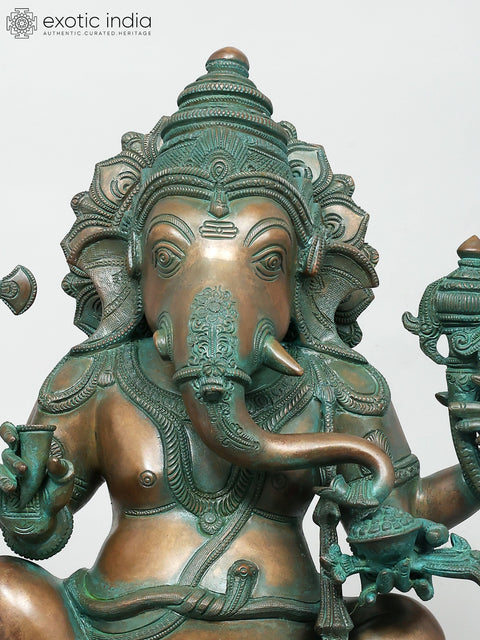 19" Superfine Sitting Chaturbhuja Lord Ganesha in Brass
