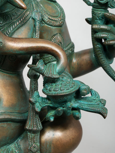19" Superfine Sitting Chaturbhuja Lord Ganesha in Brass