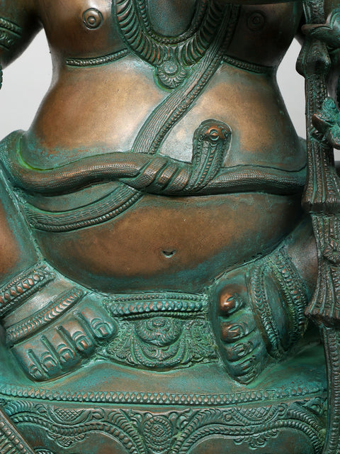 19" Superfine Sitting Chaturbhuja Lord Ganesha in Brass