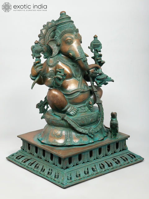 19" Superfine Sitting Chaturbhuja Lord Ganesha in Brass