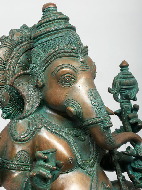 19" Superfine Sitting Chaturbhuja Lord Ganesha in Brass