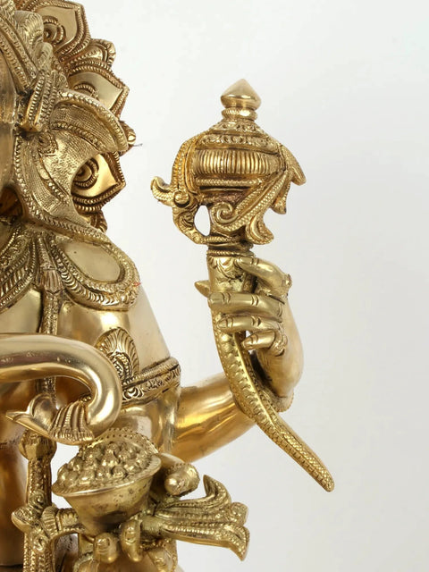 19" Superfine Sitting Chaturbhuja Lord Ganesha in Brass
