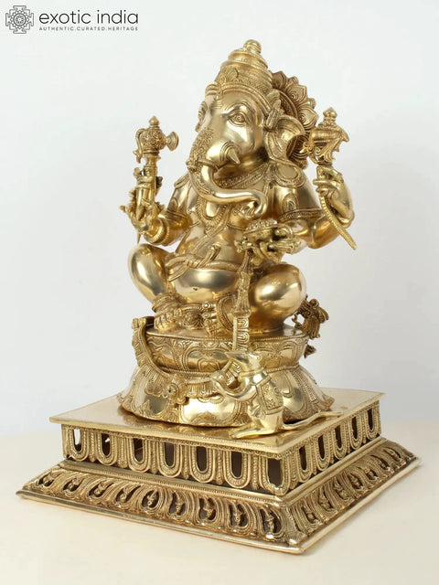 19" Superfine Sitting Chaturbhuja Lord Ganesha in Brass