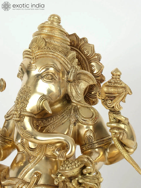 19" Superfine Sitting Chaturbhuja Lord Ganesha in Brass