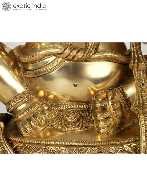 19" Superfine Sitting Chaturbhuja Lord Ganesha in Brass