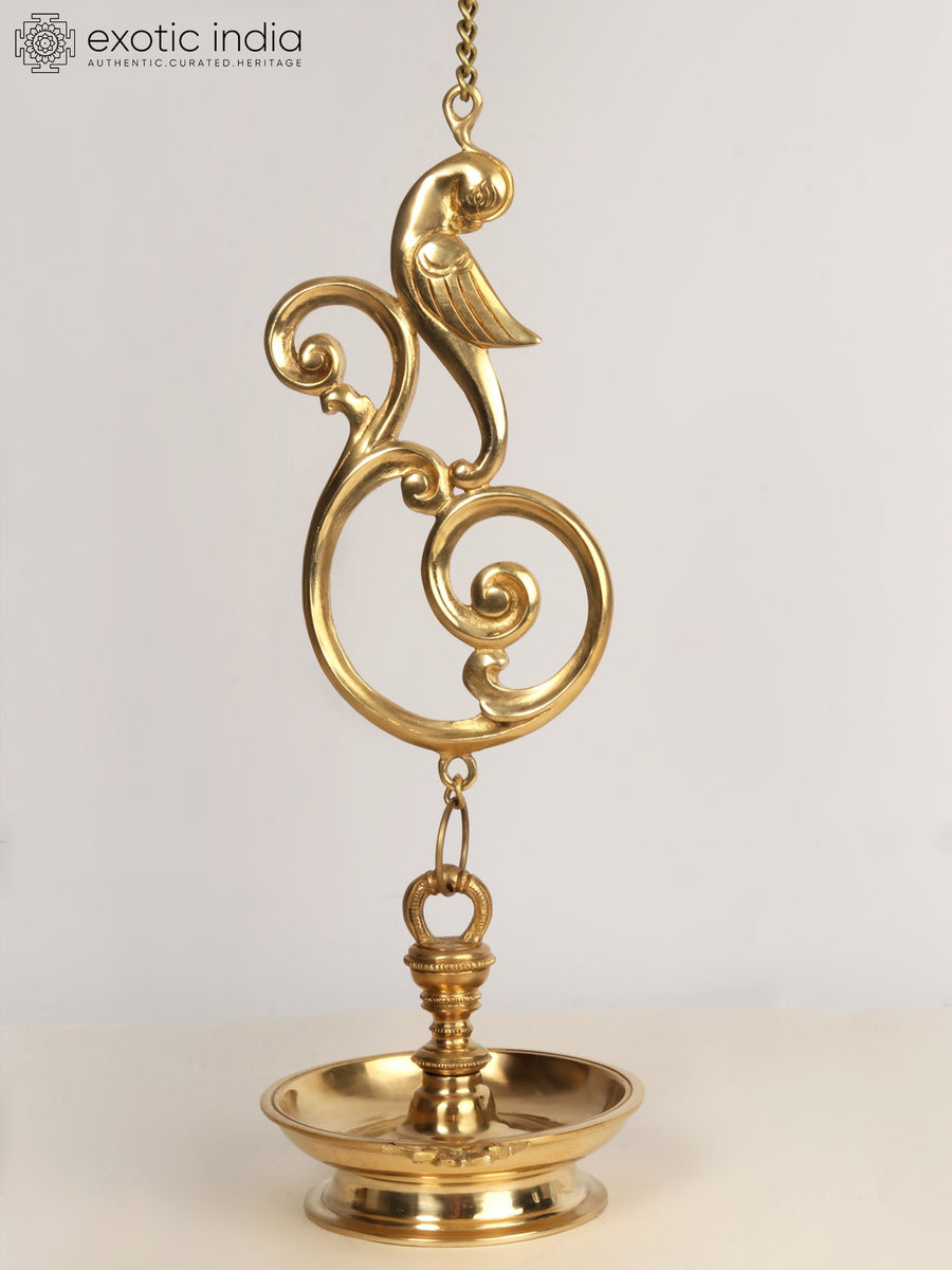 37" Handmade Brass Hanging Parrot Lamp for Home Decor