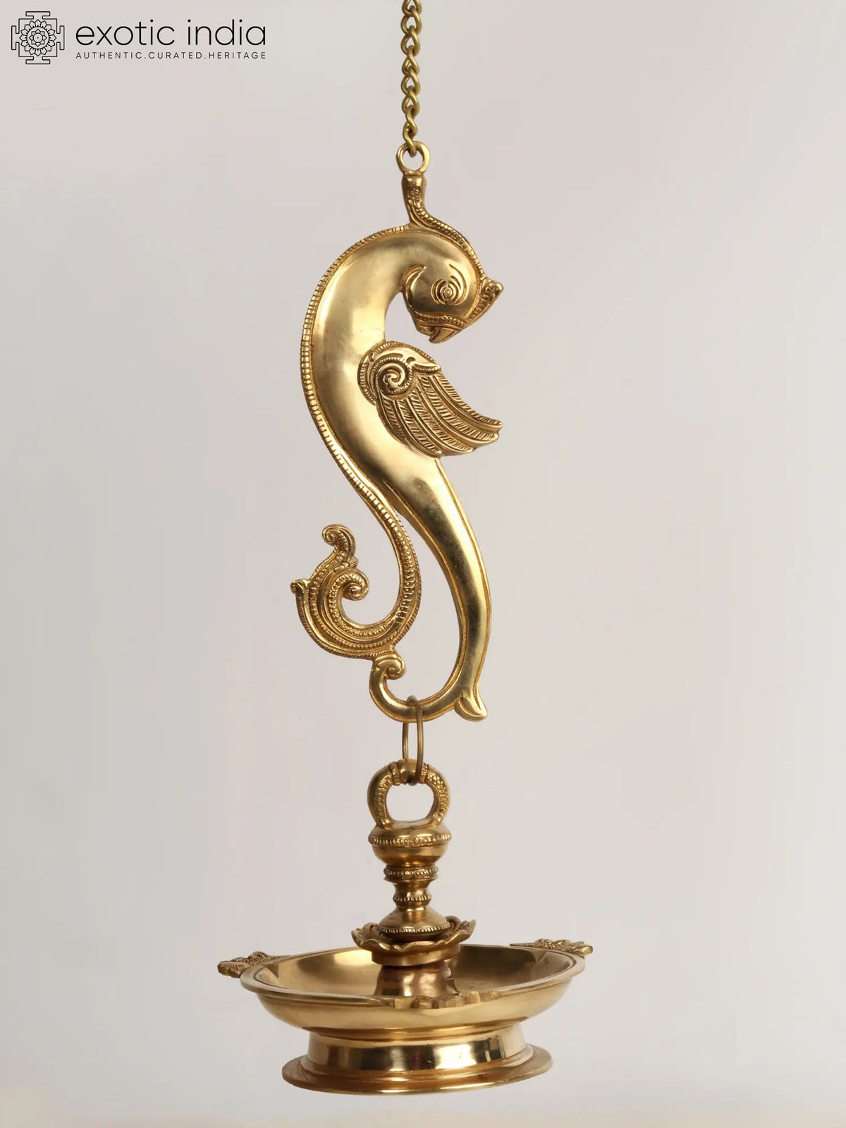 36" Brass Hanging Parrot Lamp Three Wicks for Home Decor