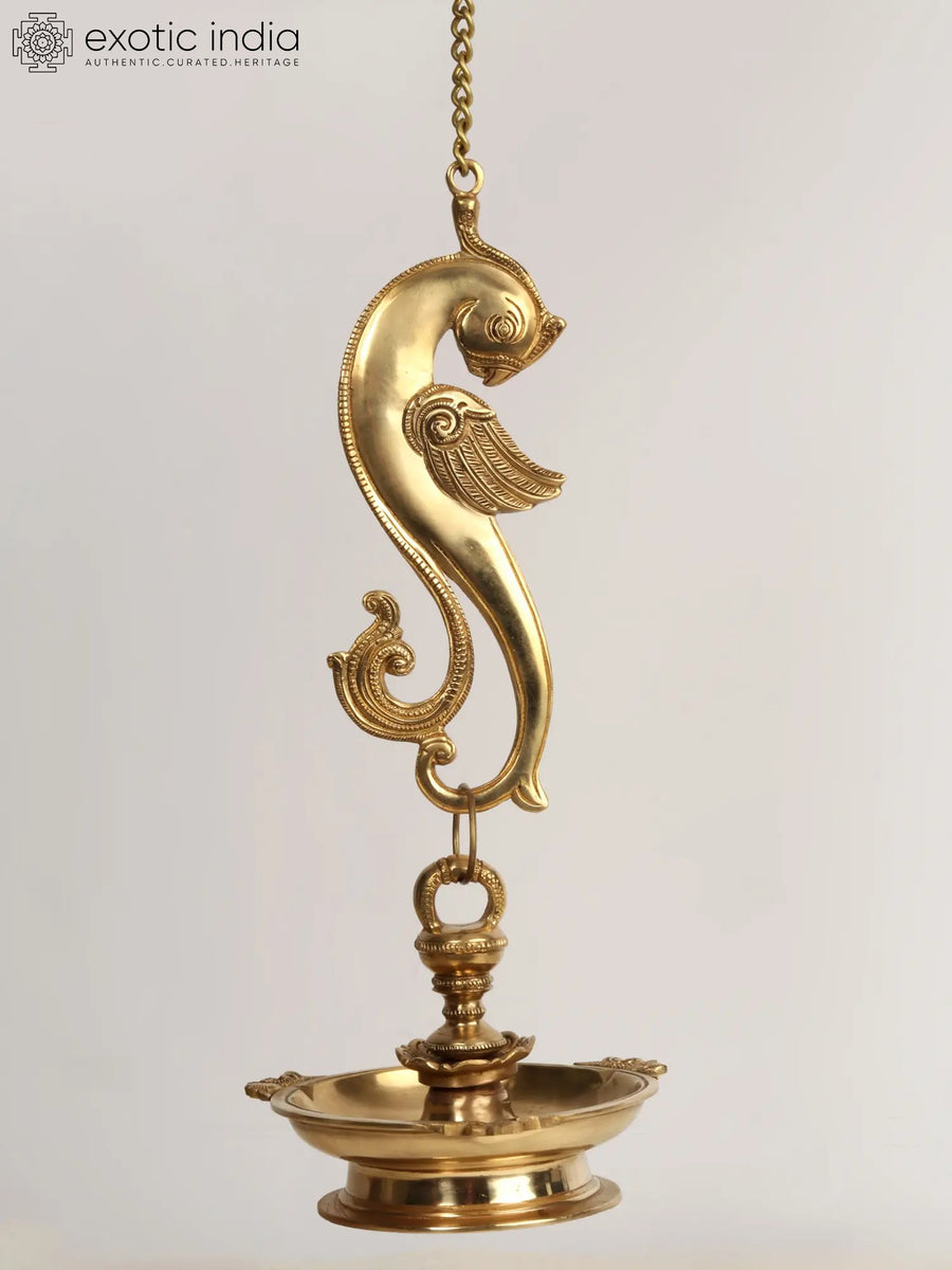 36" Brass Hanging Parrot Lamp Three Wicks for Home Decor