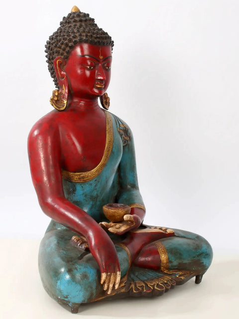 19'' Colorful Medicine Buddha Seated | Brass