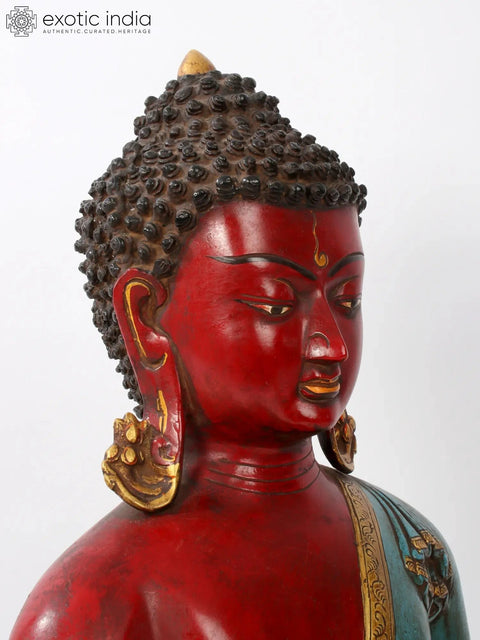 19'' Colorful Medicine Buddha Seated | Brass