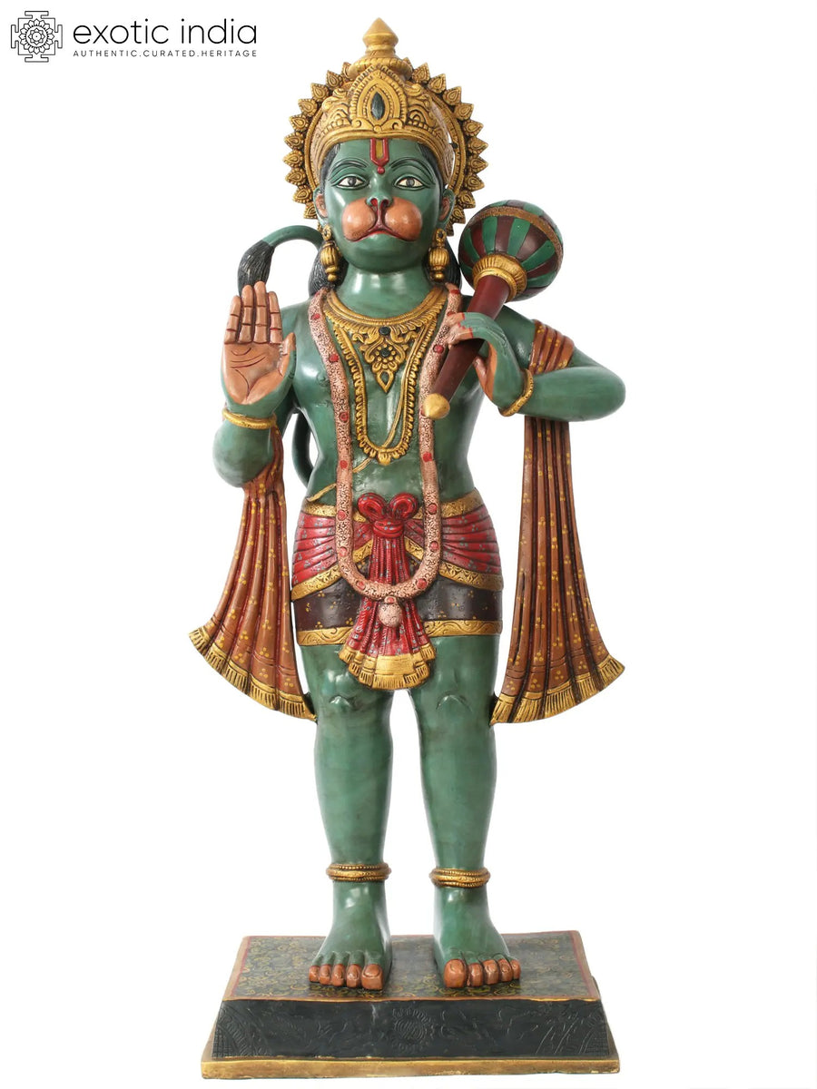 36" Colorful Brass Sankat Mochan Hanuman Standing Statue
