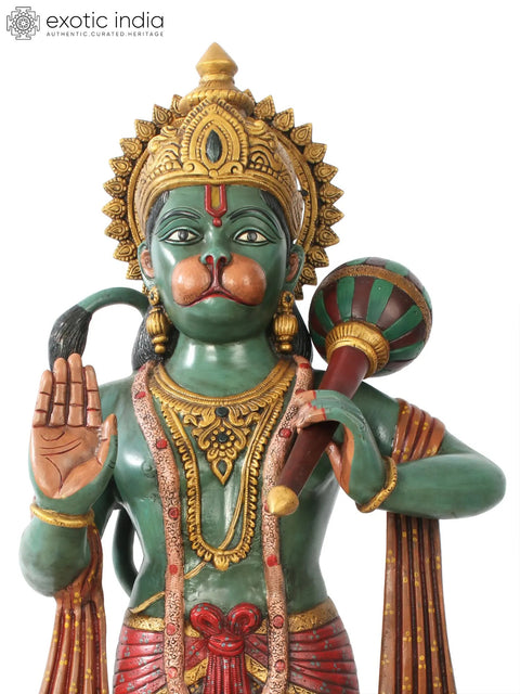 36" Large Colorful Standing Sankat Mochan Lord Hanuman in Brass