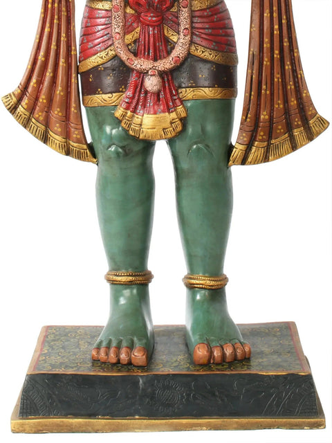 36" Large Colorful Standing Sankat Mochan Lord Hanuman in Brass