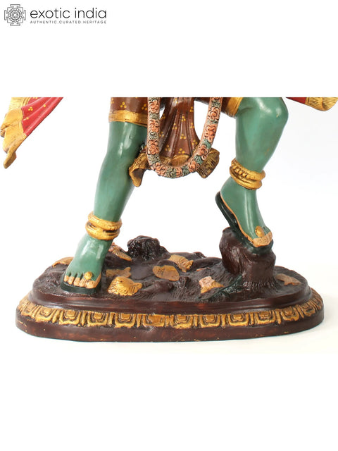 26" Brass Colorful Lord Hanuman Carrying Mountain of Sanjeevani Hurbs