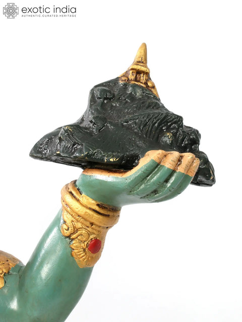 26" Brass Colorful Lord Hanuman Carrying Mountain of Sanjeevani Hurbs